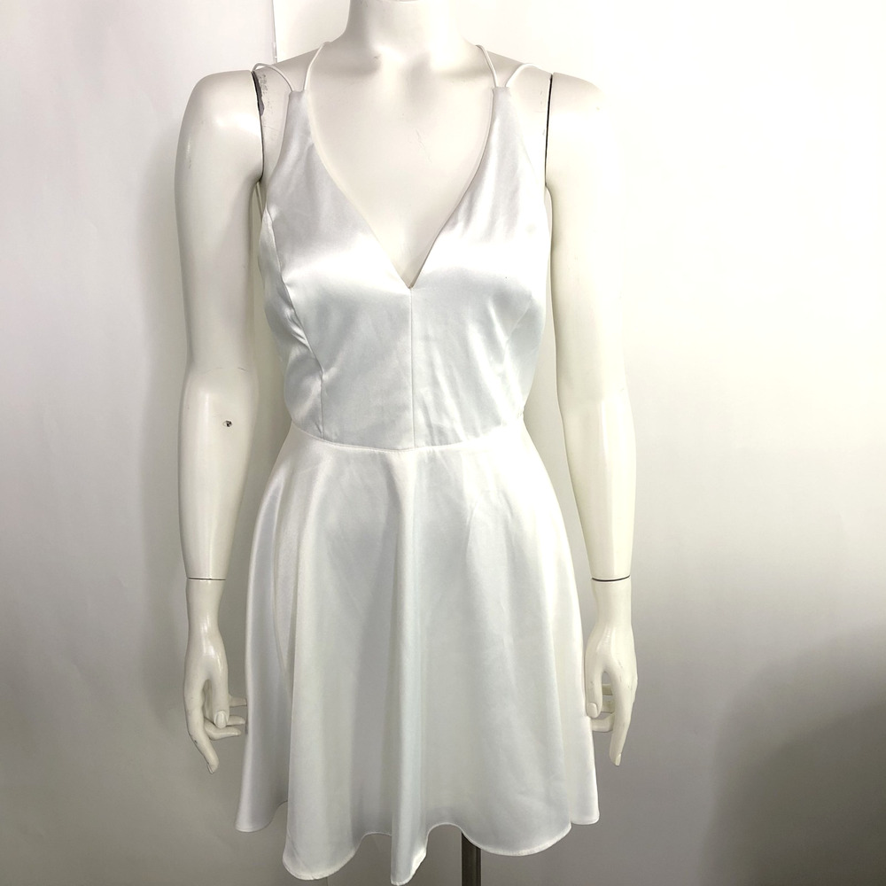 Lulus Medium Open Back A-Line Polyester Women's Mini Dress White